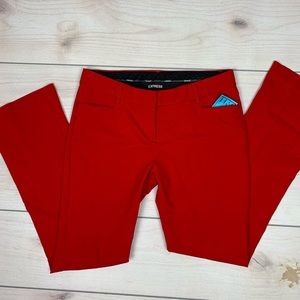 Express red bootcut work pants.